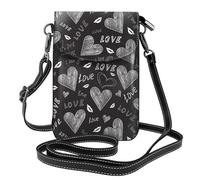 Hnnkloy Cœurs écrits à la main, mots d'amour,Pochettes pour téléphone portable pour femmes, petits sacs bandoulière - Portefeuille en cuir PU avec emplacements pour cartes de crédit