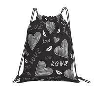 Hnnkloy Cœurs écrits à la main, mots d'amour,Sac à dos à cordon unisexe, sac de sport, sac de gym, sac à dos décontracté.