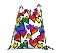 Hnnkloy Cœurs imprimés aux couleurs de l'arc-en-ciel,Sac à dos à cordon unisexe, sac de sport, sac de gym, sac à dos décontracté.