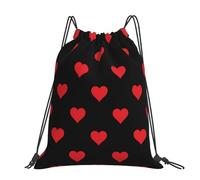 Hnnkloy Cœurs rouges sur fond noir,Sac à dos à cordon unisexe, sac de sport, sac de gym, sac à dos décontracté.