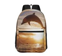 Hnnkloy Dauphin sautant hors de l'eau scintillante,Sac à dos de 17 pouces avec poches, sac à dos décontracté pour la journée, résistant à l'eau, sac d'école