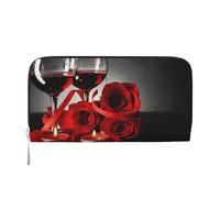 Hnnkloy Décoration Romantique pour Amoureux avec Roses Rouges et vin,Portefeuille en Cuir PU Grande capacité pour Hommes et Femmes