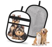 Hnnkloy Deux Chiots Yorkshire Terrier, Lot de 2 Gants antistatiques pour l'épilation des Poils d'animaux (Chiens et Chats)