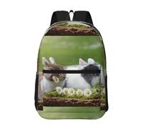 Hnnkloy Deux petits lapins mignons,Sac à dos de 17 pouces avec poches, sac à dos décontracté pour la journée, résistant à l'eau, sac d'école