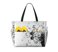 Hnnkloy Disque vinyle déchiré et notes de musique volant dans l'air,Sac de plage grande capacité, sac bandoulière de voyage pour femme - Sac fourre-tout imperméable