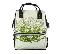 Hnnkloy Edelweiss Fleurs des montagnes suisses,Sac à dos momie grande capacité, sac à langer, sac de voyage pour les activités de plein air