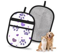 Hnnkloy Empreinte de Patte Violette avec cœur, Lot de 2 Gants antistatiques pour l'épilation des Poils d'animaux (Chiens et Chats)
