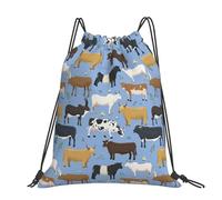 Hnnkloy Ensemble de taureaux et de vaches, animaux de ferme, bovins, mammifères,Sac à dos à cordon unisexe, sac de sport, sac de gym, sac à dos décontracté.