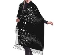 Hnnkloy Étoile filante, motif d'étoiles, noir et blanc,Écharpe en imitation cachemire pour femme, grande taille, châle léger à pompons, 196 x 68 cm