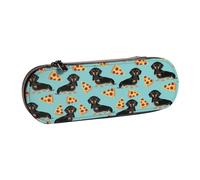 Hnnkloy Étui à Crayons en Cuir Organisateur pour Le Stockage de Papeterie, Doxie Teckel Pizza Nourriture nouveauté Enfants Chiens drôles Animaux Mignon Doxie