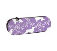 Hnnkloy Étui à Crayons en Cuir pour Le Rangement de la Papeterie, Cavalier King Charles Spaniel Silhouette Floral Race de Chien Violet