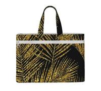 Hnnkloy Feuilles de palmier à paillettes dorées,Sac à documents en toile avec fermeture éclair, sac fourre-tout, porte-documents pour l'école et le bureau