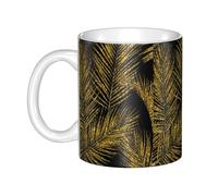 Hnnkloy Feuilles de palmier dorées à paillettes,Mug en céramique, grande tasse à café de 330 ml, idéale pour la cuisine, les restaurants