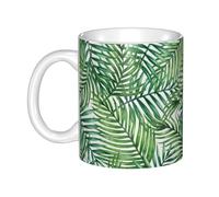 Hnnkloy Feuilles de palmier tropicales imprimées,Mug en céramique, grande tasse à café de 330 ml, idéale pour la cuisine, les restaurants
