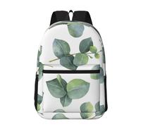 Hnnkloy Feuilles vertes blanches,Sac à dos de 17 pouces avec poches, sac à dos décontracté pour la journée, résistant à l'eau, sac d'école