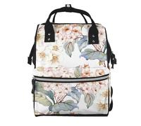 Hnnkloy Fleur Aquarelle Pastel Botanique Rose,Sac à dos momie grande capacité, sac à langer, sac de voyage pour les activités de plein air