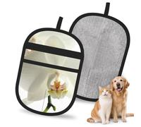 Hnnkloy Fleurs Blanches, orchidées, élégantes, Modernes et Tendance., Lot de 2 Gants antistatiques pour l'épilation des Poils d'animaux (Chiens et Chats)