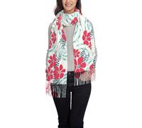 Hnnkloy Fleurs d'hiver rouges et bleues,Écharpe en imitation cachemire pour femme, châle léger à pompons, 197 x 72 cm