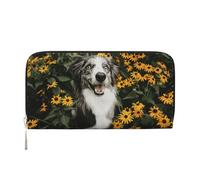 Hnnkloy Fleurs pour Chien Border Collie Heureux,Portefeuille en Cuir PU Grande capacité pour Hommes et Femmes