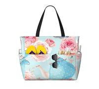 Hnnkloy Fleurs Roses Théière vintage Tasses,Sac de plage grande capacité, sac bandoulière de voyage pour femme - Sac fourre-tout imperméable