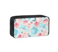 Hnnkloy Fleurs Roses Théière Vintage Tasses,Trousse à Crayons Grande capacité, Pochette Portable pour stylos, Sac de Papeterie pour l'école et Le Bureau