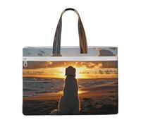 Hnnkloy Golden Retriever au coucher du soleil,Sac à documents en toile avec fermeture éclair, sac fourre-tout, porte-documents pour l'école et le bureau