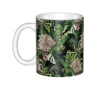 Hnnkloy Guépard et léopards, feuilles de palmier, noir tropical,Mug en céramique, grande tasse à café de 330 ml, idéale pour la cuisine, les restaurants