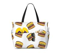 Hnnkloy Hamburger dessin animé mignon,Sac de plage grande capacité, sac bandoulière de voyage pour femme - Sac fourre-tout imperméable