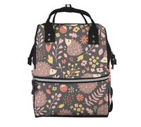 Hnnkloy Hérisson et fleurs,Sac à dos momie grande capacité, sac à langer, sac de voyage pour les activités de plein air