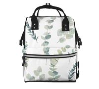 Hnnkloy Impression de brindilles de verdure naturelle blanche,Sac à dos momie grande capacité, sac à langer, sac de voyage pour les activités de plein air