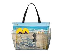 Hnnkloy Impression d'une scène de plage avec des chaises,Sac de plage grande capacité, sac bandoulière de voyage pour femme - Sac fourre-tout imperméable