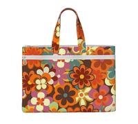 Hnnkloy Imprimé floral coloré rétro des années 70,Sac à documents en toile avec fermeture éclair, sac fourre-tout, porte-documents pour l'école et le bureau