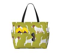 Hnnkloy Imprimé Jack Russell Terrier,Sac de plage grande capacité, sac bandoulière de voyage pour femme - Sac fourre-tout imperméable
