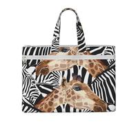 Hnnkloy Imprimé zèbre et girafe,Sac à documents en toile avec fermeture éclair, sac fourre-tout, porte-documents pour l'école et le bureau