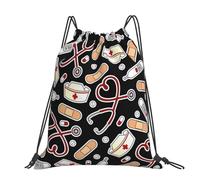 Hnnkloy Infirmière mignonne aime le noir,Sac à dos à cordon unisexe, sac de sport, sac de gym, sac à dos décontracté.