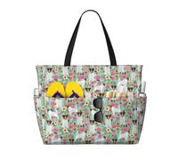 Hnnkloy Jack Russell Terrier Floral,Sac de plage grande capacité, sac bandoulière de voyage pour femme - Sac fourre-tout imperméable