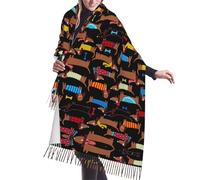 Hnnkloy J'adore mes chiens teckels,Écharpe en imitation cachemire pour femme, grande taille, châle léger à pompons, 196 x 68 cm