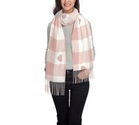 Hnnkloy Joli motif à carreaux de buffle rose en forme de cœur,Écharpe en imitation cachemire pour femme, châle léger à pompons, 197 x 72 cm
