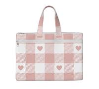 Hnnkloy Joli motif à carreaux de buffle rose en forme de cœur,Sac à documents en toile avec fermeture éclair, sac fourre-tout, porte-documents pour l'école et le bureau