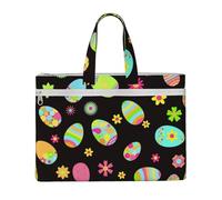 Hnnkloy Joyeuses Pâques, œufs de Pâques colorés,Sac à documents en toile avec fermeture éclair, sac fourre-tout, porte-documents pour l'école et le bureau