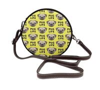 Hnnkloy La vie d'un carlin mignon avec un visage jaune,Sac bandoulière rond en cuir PU - Sac à main rond pour femme