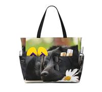 Hnnkloy Labrador noir, camomille, chiens retrievers noirs,Sac de plage grande capacité, sac bandoulière de voyage pour femme - Sac fourre-tout imperméable