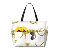 Hnnkloy Léopard de dessin animé,Sac de plage grande capacité, sac bandoulière de voyage pour femme - Sac fourre-tout imperméable