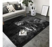 Hnnkloy Loup Noir et Blanc imprimé, Tapis de Sol antidérapant pour Salon et Chambre, 208 x 148 cm