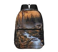 Hnnkloy Loups,Sac à dos de 17 pouces avec poches, sac à dos décontracté pour la journée, résistant à l'eau, sac d'école