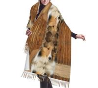 Hnnkloy Magnifique chien de race Sheltie,Écharpe en imitation cachemire pour femme, grande taille, châle léger à pompons, 196 x 68 cm