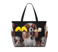 Hnnkloy Mère Cavalier King Charles Spaniel avec ses petits,Sac de plage grande capacité, sac bandoulière de voyage pour femme - Sac fourre-tout imperméable