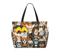 Hnnkloy Motif de chien style dessin animé,Sac de plage grande capacité, sac bandoulière de voyage pour femme - Sac fourre-tout imperméable