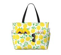 Hnnkloy Motif de feuilles vertes et de citrons jaunes,Sac de plage grande capacité, sac bandoulière de voyage pour femme - Sac fourre-tout imperméable