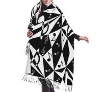 Hnnkloy Motif de notes de musique élégant,Écharpe en imitation cachemire pour femme, grande taille, châle léger à pompons, 196 x 68 cm